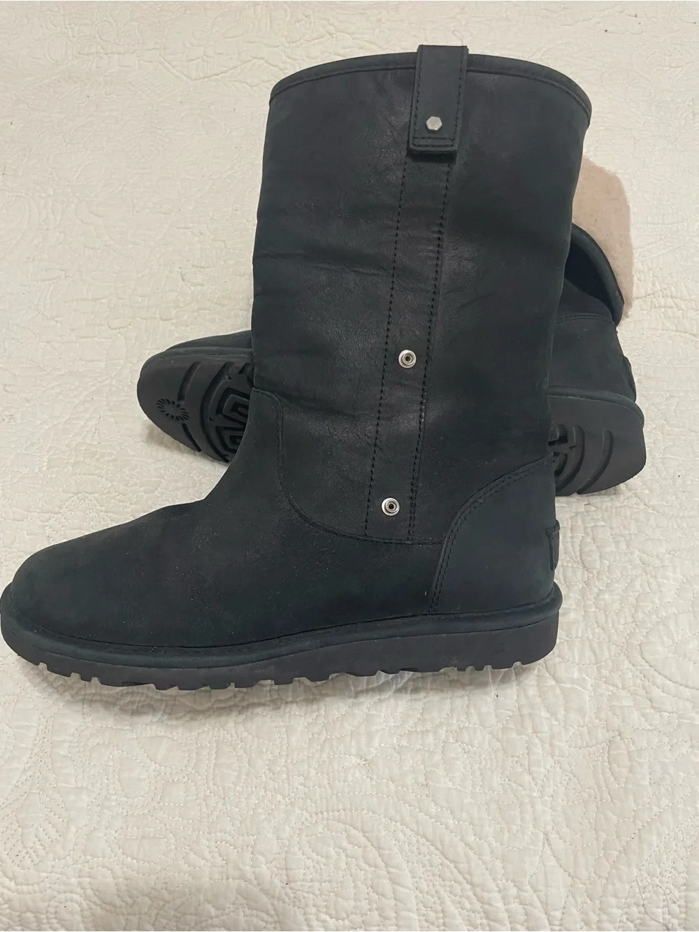 UGG Women’s Black Ankle Boots with Shearling Cuff-size 8